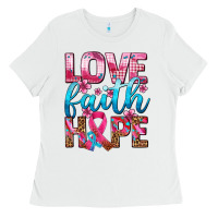 White love faith hope with cancer ribbon  ado Ladies Tee - AdoDesignShop