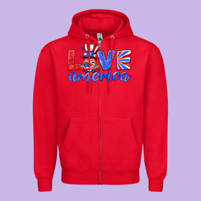 Love America Gnome Zipper Hoodie Designed By Hra Design Shop