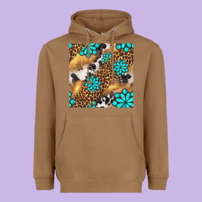 Western Turquoise Gemstone Seamless Pattern Heavyweight Hoodie Designed By Bundleandbundleshop