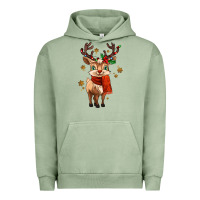 Pigment Oil Green reindeer in christmas Urban Hoodie - MaliasSmallBusiness
