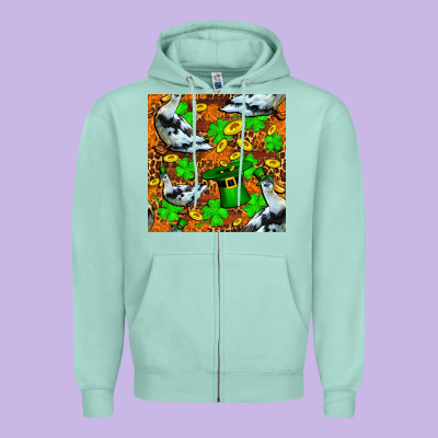 St Patricks  Duck With Leprechaun Hat  Seamless Zipper Hoodie Designed By Fadigitalartstudio