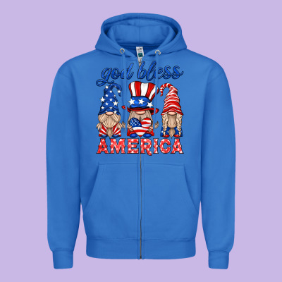 God Bless America Gnome Zipper Hoodie Designed By Hra Design Shop