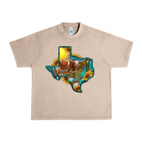 French Oak Western Texas Map With Longhorn Bull Urban Heavy Tee - RanaPortraitStore