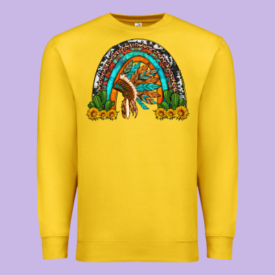 Indian Headdress Cactus And Sunflowers Rainbow Premium Sweatshirt Designed By Artiststas