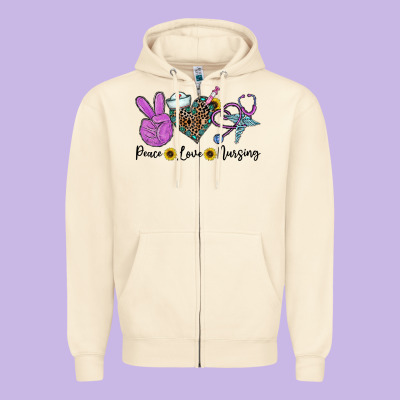 Peace Love Nursing Zipper Hoodie Designed By Cowhidedigitalart