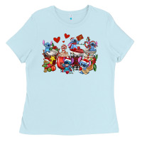 Baby Blue christmas stitch coffee cups Ladies Tee - AdoDesignShop