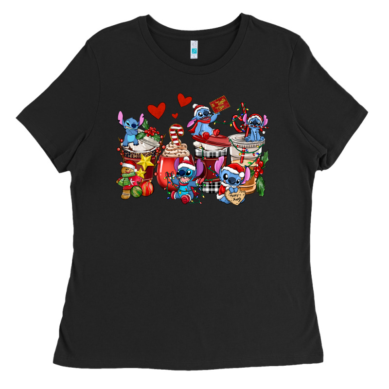 Christmas Stitch Coffee Cups Ladies Tee by AdoDesignShop | Teevron
