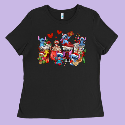 Christmas Stitch Coffee Cups Ladies Tee Designed By Adodesignshop