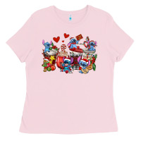 Bubblegum Pink christmas stitch coffee cups Ladies Tee - AdoDesignShop