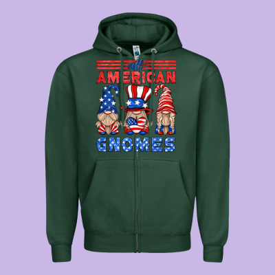 All American Gnomes Zipper Hoodie Designed By Hra Design Shop