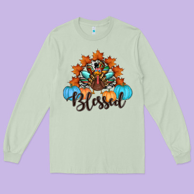 Thanksgiving Turkey Pumpkin Blessed Long Sleeve Tee Designed By Ranaportraitstore