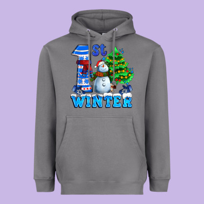 First Winter With Snowman Heavyweight Hoodie Designed By Adodesignshop