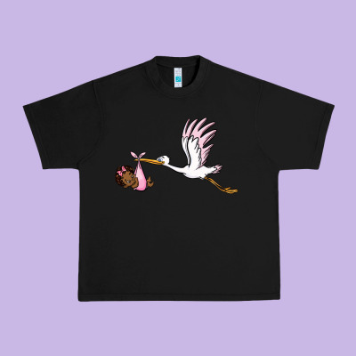 Stork With Black Baby Girl Urban Heavy Tee Designed By Barkaloodesign