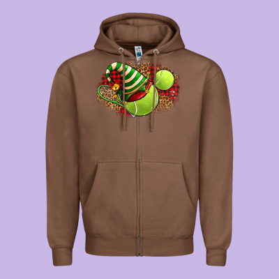 Tennis Christmas With Racket And Hat Zipper Hoodie Designed By Fadigitalartstudio