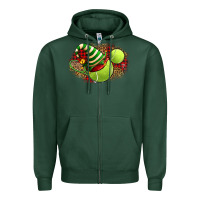 Sports Green Tennis Christmas With Racket And Hat Zipper Hoodie - FaDigitalArtStudio