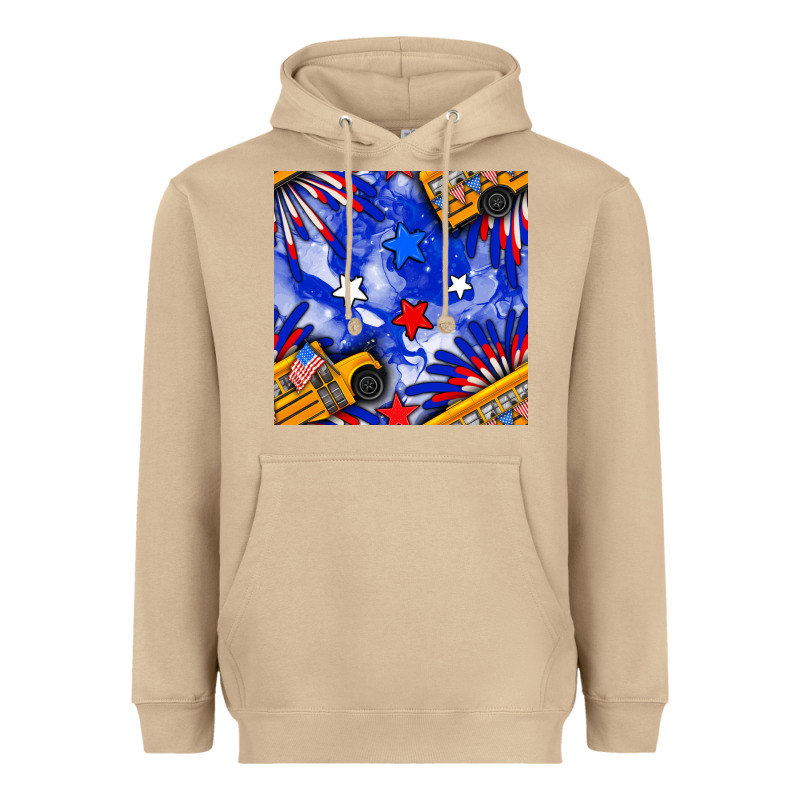 4th Of July School Bus Seamless Pattern Heavyweight Hoodie by BundleAndBundleShop | Teevron