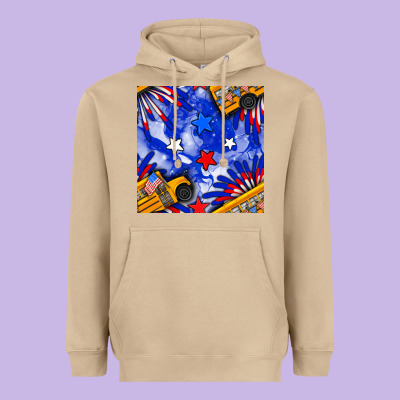 4th Of July School Bus Seamless Pattern Heavyweight Hoodie Designed By Bundleandbundleshop