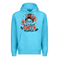 Ocean Blue loud&proud mama messy bun Premium Hoodie - MaliasSmallBusiness
