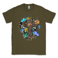 Army Green cross with butterflies cowhide background Classic Tee - BarkalooDesign