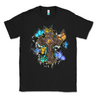 Black cross with butterflies cowhide background Classic Tee - BarkalooDesign