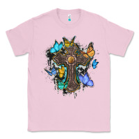 Bubblegum Pink cross with butterflies cowhide background Classic Tee - BarkalooDesign