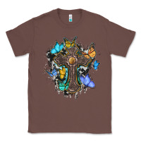 Chestnut cross with butterflies cowhide background Classic Tee - BarkalooDesign
