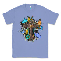 Colony Blue cross with butterflies cowhide background Classic Tee - BarkalooDesign