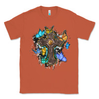 Copper cross with butterflies cowhide background Classic Tee - BarkalooDesign