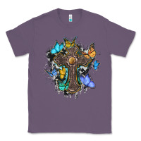 Lavender cross with butterflies cowhide background Classic Tee - BarkalooDesign