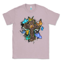 Lilac cross with butterflies cowhide background Classic Tee - BarkalooDesign