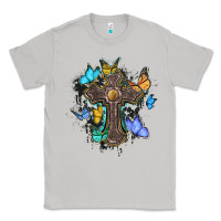 Moon Dust cross with butterflies cowhide background Classic Tee - BarkalooDesign