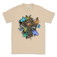 Mushroom cross with butterflies cowhide background Classic Tee - BarkalooDesign