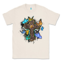 Natural cross with butterflies cowhide background Classic Tee - BarkalooDesign