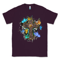 Plum cross with butterflies cowhide background Classic Tee - BarkalooDesign