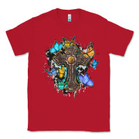 Red cross with butterflies cowhide background Classic Tee - BarkalooDesign