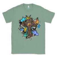 Sage cross with butterflies cowhide background Classic Tee - BarkalooDesign