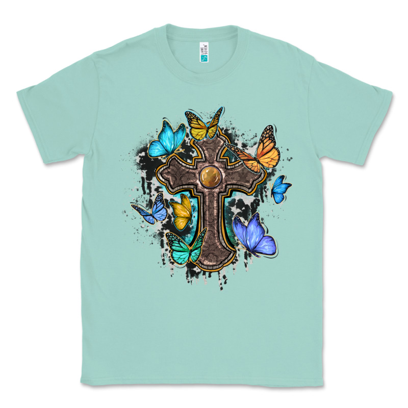 Cross With Butterflies Cowhide Background Classic Tee by BarkalooDesign | Teevron