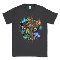 Smoke cross with butterflies cowhide background Classic Tee - BarkalooDesign