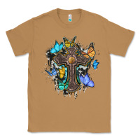 Toasted Coconut cross with butterflies cowhide background Classic Tee - BarkalooDesign