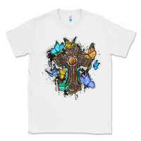 White cross with butterflies cowhide background Classic Tee - BarkalooDesign