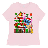 Bubblegum Pink my first christmas stitch Ladies Tee - AdoDesignShop