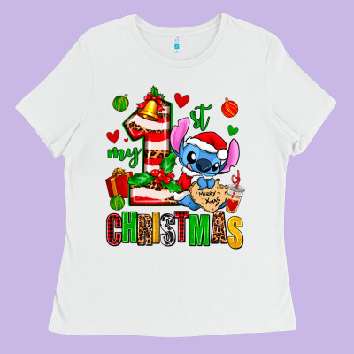 My First Christmas Stitch Ladies Tee Designed By Adodesignshop