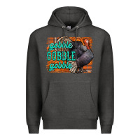 Charcoal Heather Thanksgiving Turkey Gobble Gobble Premium Hoodie - NancyCooperArtShop