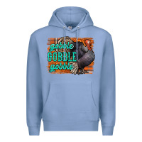 Colony Blue Thanksgiving Turkey Gobble Gobble Premium Hoodie - NancyCooperArtShop