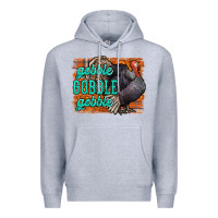 Heather Grey Thanksgiving Turkey Gobble Gobble Premium Hoodie - NancyCooperArtShop