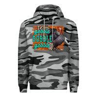 Slate Camo Thanksgiving Turkey Gobble Gobble Premium Hoodie - NancyCooperArtShop