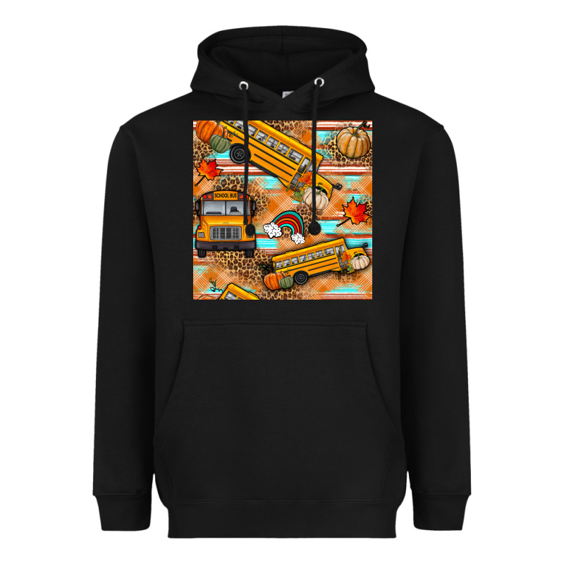 Fall School Bus Seamless Pattern Heavyweight Hoodie by BundleAndBundleShop | Teevron