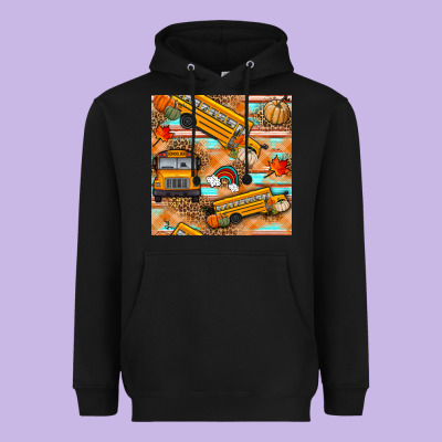Fall School Bus Seamless Pattern Heavyweight Hoodie Designed By Bundleandbundleshop