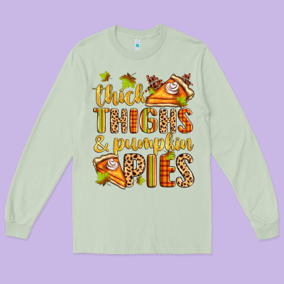 Thick Thighs And Pumpkin Pies Long Sleeve Tee Designed By Zillion Design Studio