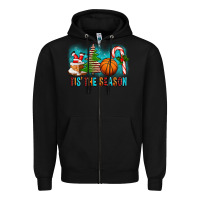 Black Tis The Season Christmas With Basketball And Candy Cane Zipper Hoodie - FaDigitalArtStudio